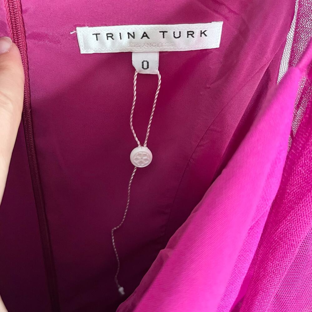 Trina Turk Tamadachi Tulle Sleeve Sheath Dress Pink Size 0 Cocktail - Picture 5 of 11